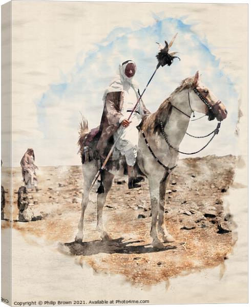 Bedouin man mounted on horse, Egypt, 1898 Watercol Canvas Print by Philip Brown