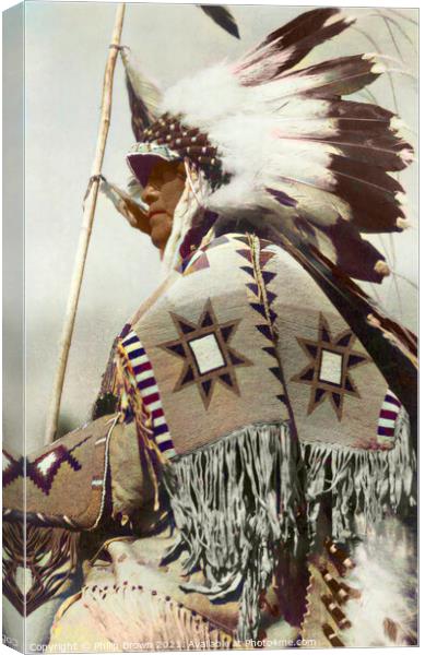 1899 Tribal Chief with Headdress, Restored & Color Canvas Print by Philip Brown