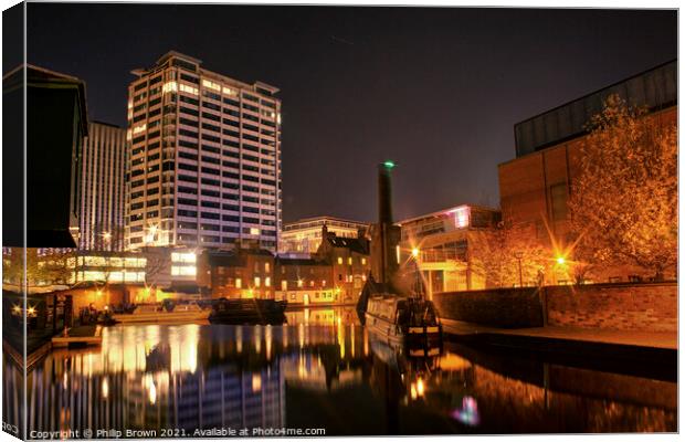 Birmingham Canals at Night, UK - 002 Canvas Print by Philip Brown