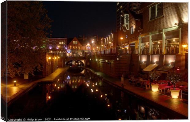 Birmingham Canals at Night 004 Canvas Print by Philip Brown