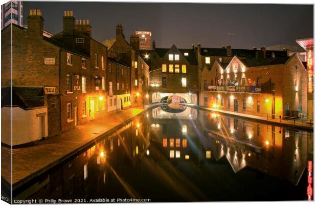 Birmingham Canals at Night 006 Canvas Print by Philip Brown