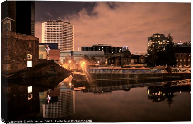 Birmingham Canals at Night 007 Canvas Print by Philip Brown