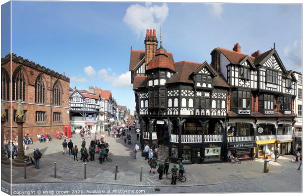 Medieval Chester, showing the unique Rows Canvas Print by Philip Brown