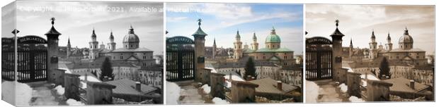 Monochrome, Color, & Sepia view of Salzburge Canvas Print by Philip Brown