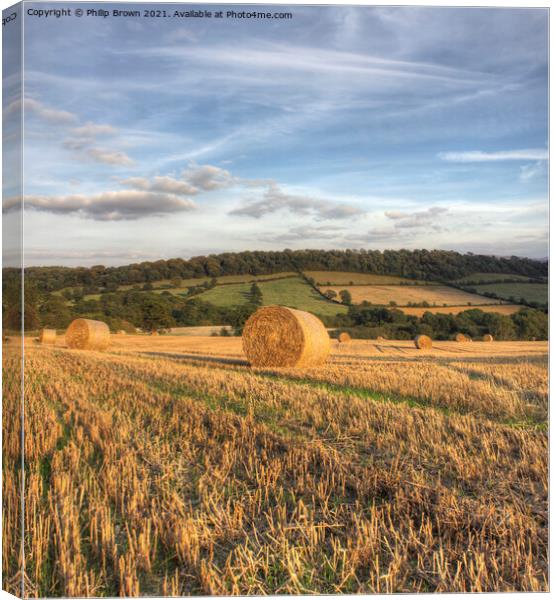 Bails of Hay in field, Aston Eyre Canvas Print by Philip Brown