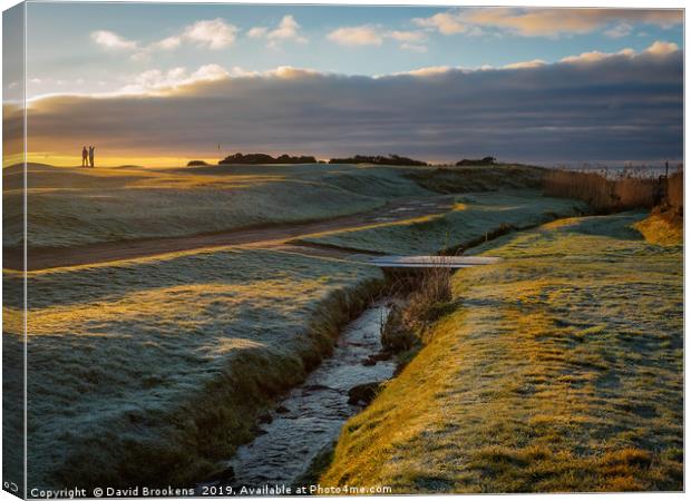 Frosty 1st Green at Shiskine Canvas Print by David Brookens