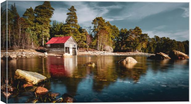 Enchanting Boathouse on Loch Vaa Canvas Print by Duncan Loraine