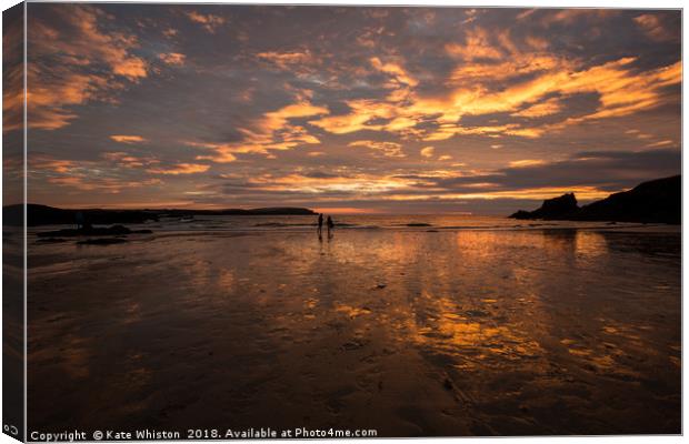 Fiery Sunset At Trevone Bay Canvas Print by Kate Whiston