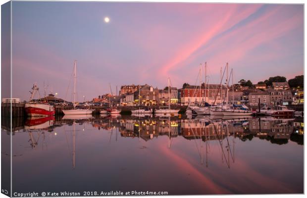 Moon Rises Padstow Canvas Print by Kate Whiston