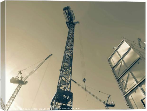 Split Tone Electrical Tower Cranes Of London  Canvas Print by Cherise Man