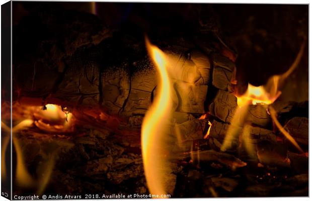 Open flame in fireplace Canvas Print by Andis Atvars