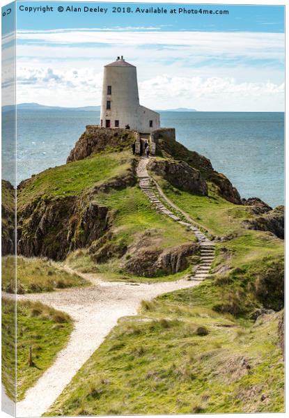 Llanddwyn lighthouse  Canvas Print by Alan Deeley