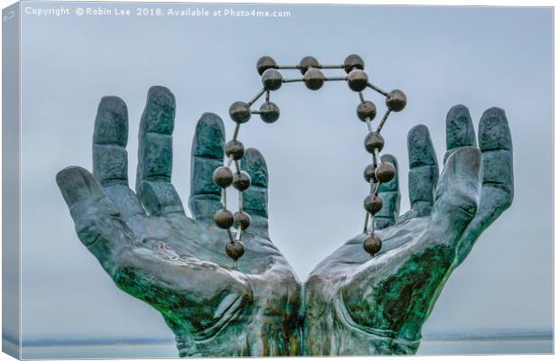 Hands and Molecules Sculpture Ramsgate Canvas Print by Robin Lee