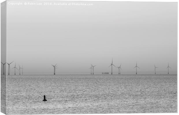 Wind farm and Maunsell Army Forts off Herne Bay  Canvas Print by Robin Lee