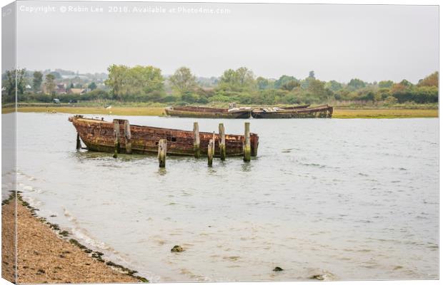 Wrecks on the banks of the River Medway, Kent Canvas Print by Robin Lee