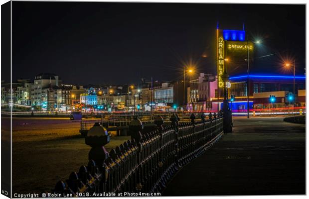 Welcome to Margate seafront by night Canvas Print by Robin Lee