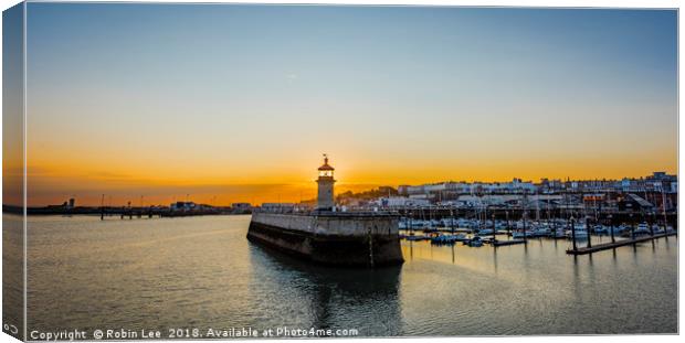 Ramsgate Harbour Lighthouse sunset Canvas Print by Robin Lee