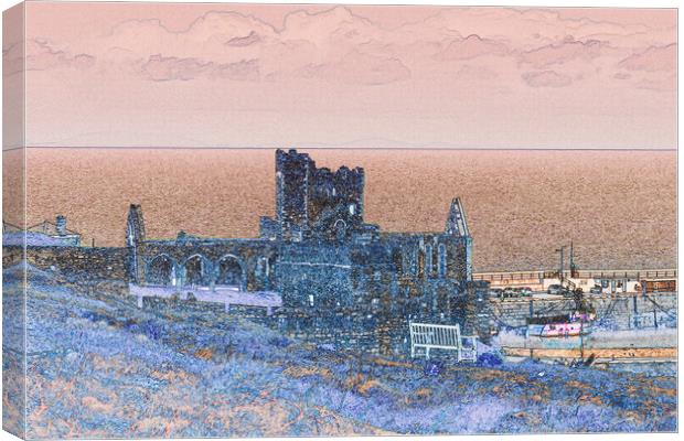Peel Castle, Isle of Man with a Find Edge Filter Canvas Print by Paul Smith