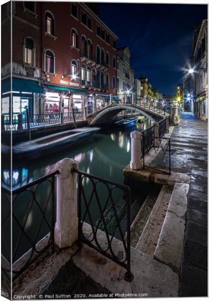 Venice by Night Canvas Print by Paul Sutton