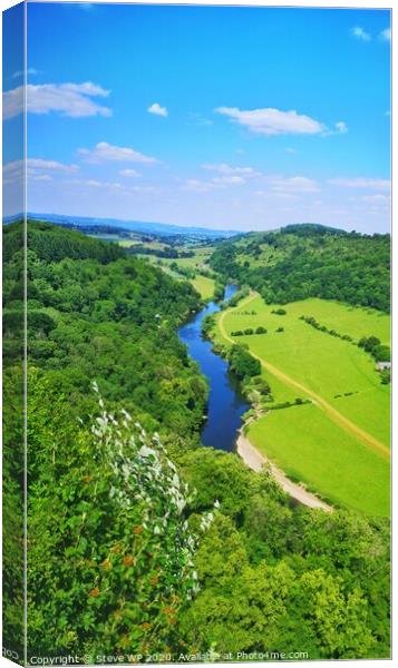 Blue River, Blue skies, green fields Canvas Print by Steve WP