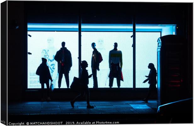 Figures of the night - London West End shoppers Canvas Print by WATCHANDSHOOT 