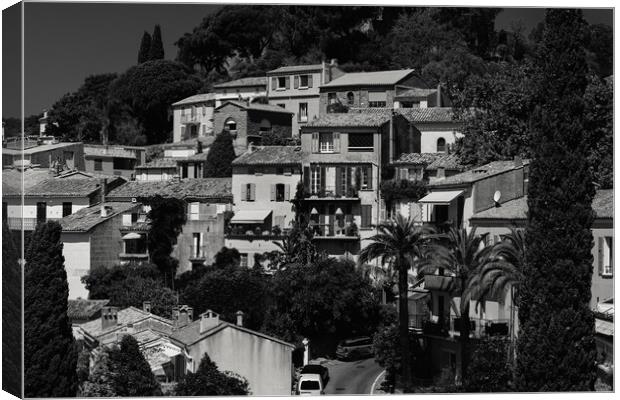 Black and white view on Bormes-les-Mimosas Canvas Print by youri Mahieu