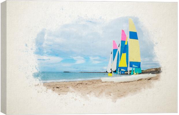 Watercolor of sailing boats on the beach Canvas Print by youri Mahieu
