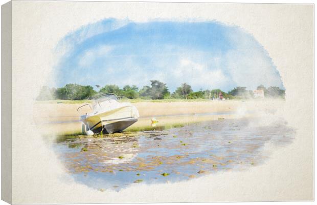 boats laying on the beach in watercolor Canvas Print by youri Mahieu