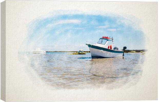 White boat on sand in watercolor Canvas Print by youri Mahieu