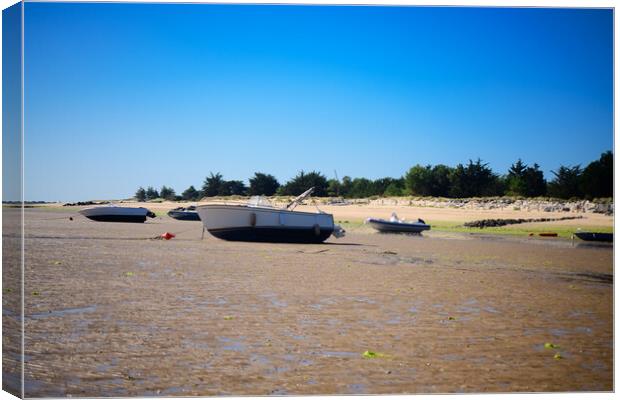 boats laying on the sand at lowtide Canvas Print by youri Mahieu