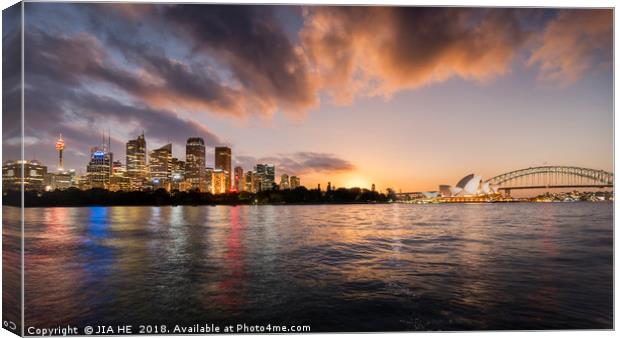Sydney city skyline into the night Canvas Print by JIA HE