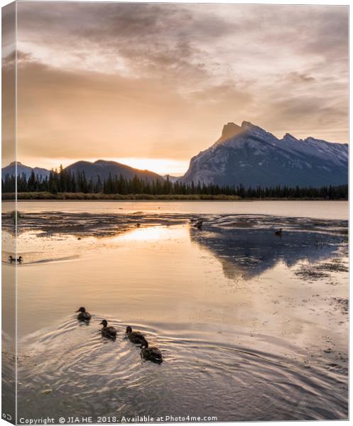Vermilion lakes sunrise, Banff national park Canvas Print by JIA HE
