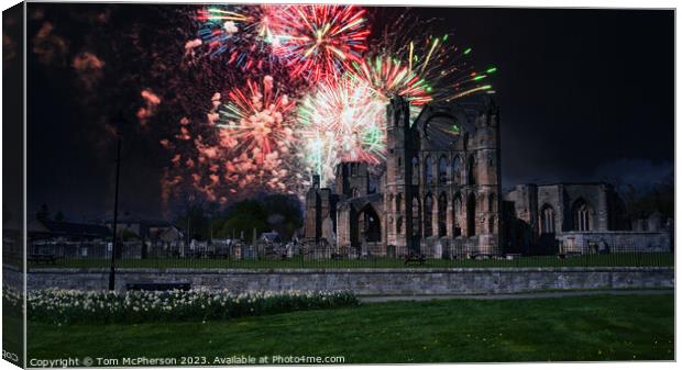 Fireworks over Elgin Cathedral Canvas Print by Tom McPherson