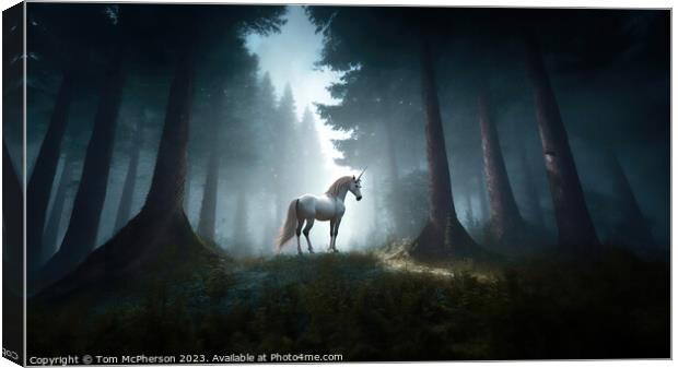Mythical Unicorn in Forest  Canvas Print by Tom McPherson