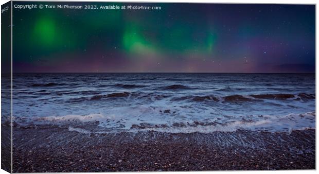 Aurora Borealis glowing over Findhorn Beach Canvas Print by Tom McPherson