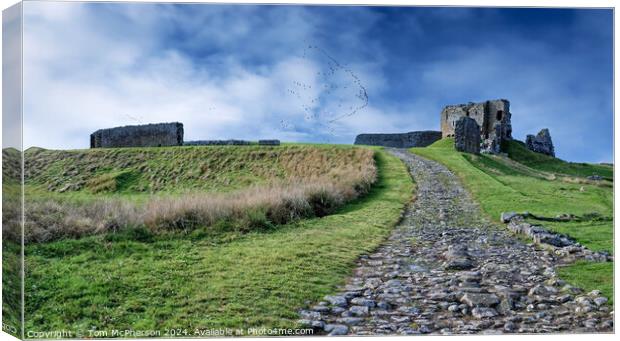 Geese Fly Over Duffus Castle Canvas Print by Tom McPherson