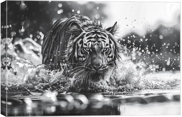 Tiger running through water Canvas Print by Kia lydia