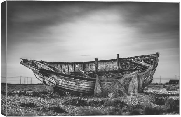 The Lone Fishing boat at Dungeness Canvas Print by Kia lydia