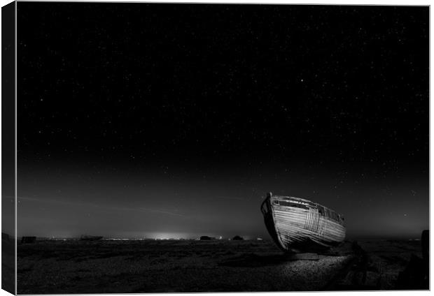 Midnight Boat at dungeness Canvas Print by Kia lydia