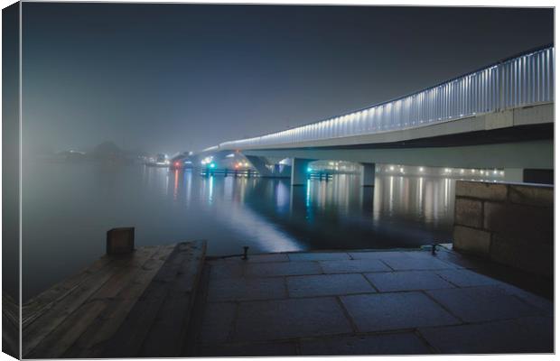 Copenhagen Inderhavnsbroen bridge foggy evening Canvas Print by Dalius Baranauskas