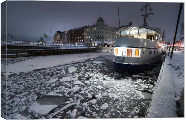Frozen Nyhavn canal in winter Canvas Print by Dalius Baranauskas