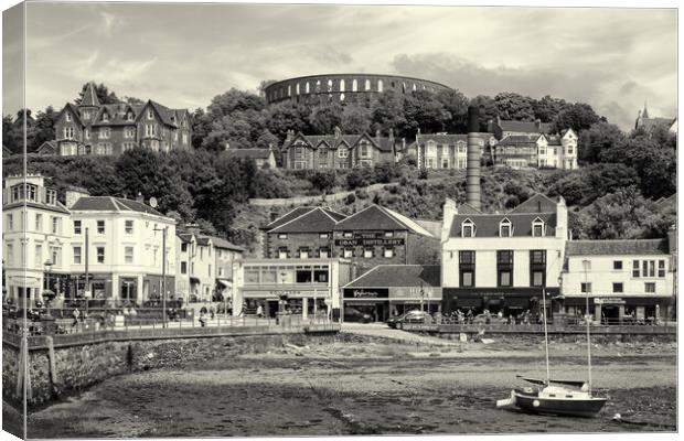 Oban Harbor with McCaig's Tower on the skyline.  Canvas Print by David Jeffery