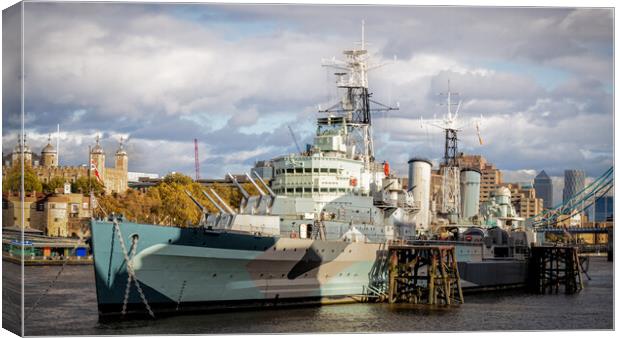 HMS Belfast, City of London. Canvas Print by David Jeffery