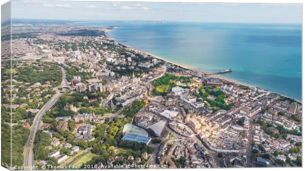 Over Bournemouth town centre and seafront Canvas Print by Thomas Faull