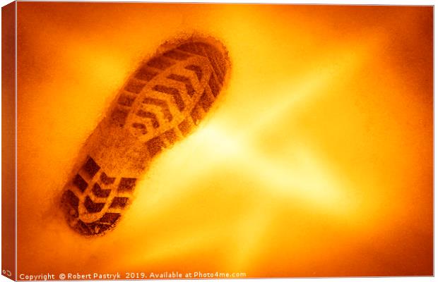 Human shoe print in the snow. On Mars, Red Planet. Canvas Print by Robert Pastryk