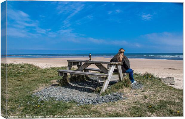 Alnmouth enjoying the view and a drink  Canvas Print by Holly Burgess