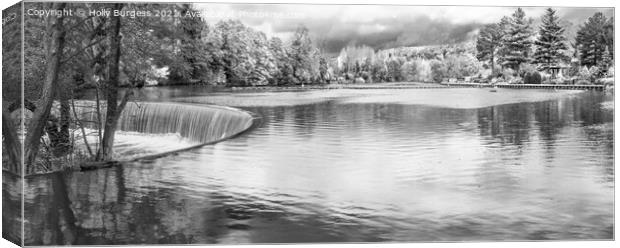Derwent Vally Mills water fall, Belper, Black and white Canvas Print by Holly Burgess