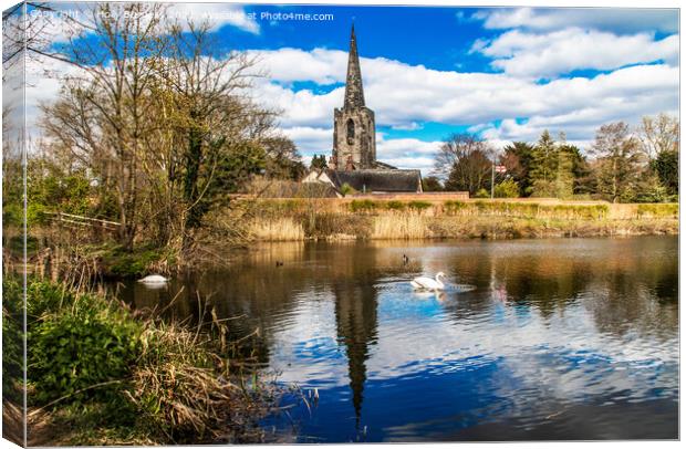 Attenborough Nature reserve Church over looking the water pond  Canvas Print by Holly Burgess