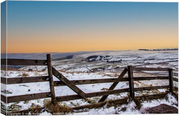 Mam Tor snowy evening with a sunset Canvas Print by Holly Burgess
