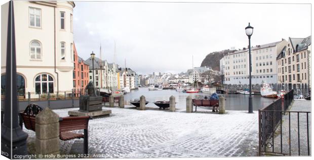 Alesund, small port in Norway west coast, at the entrance to Geriangerfjord  Canvas Print by Holly Burgess